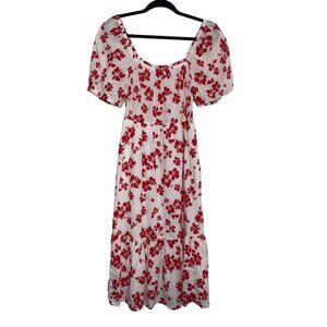 J Crew Womens Floral Cotton TIered Puff Sleeve Midi Dress - Size 10P